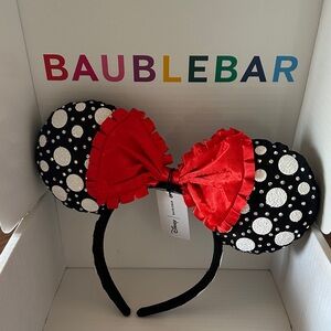 Bauble Bar Disney Black and White Polka Dot Minnie Ears with Red Bow